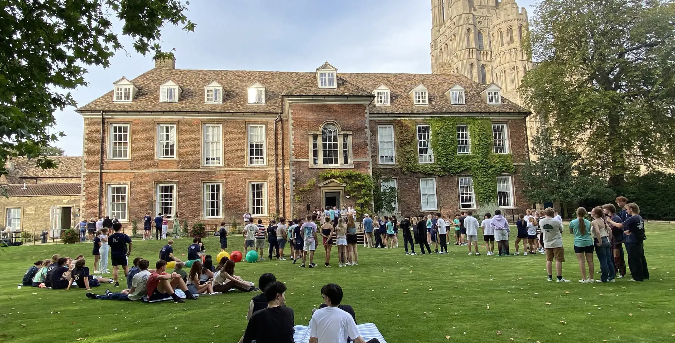 King’s Ely Sixth Form students outside the Old Palace